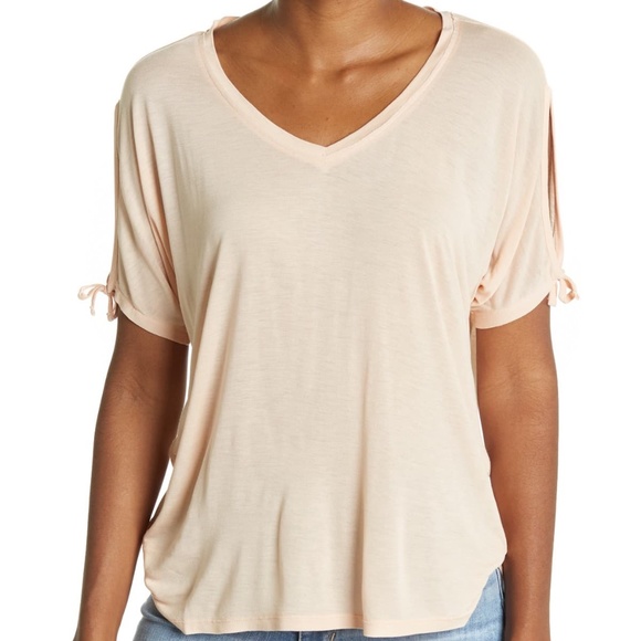 ALLSAINTS Kay Tie Sleeve V-Neck T-Shirt - Picture 1 of 3